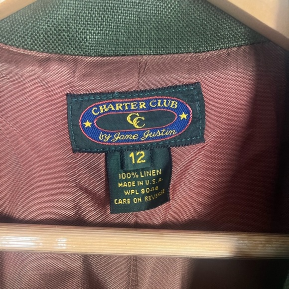 Vintage Charter club 100% linen green double button blazer size 12 - Picture 3 of 7